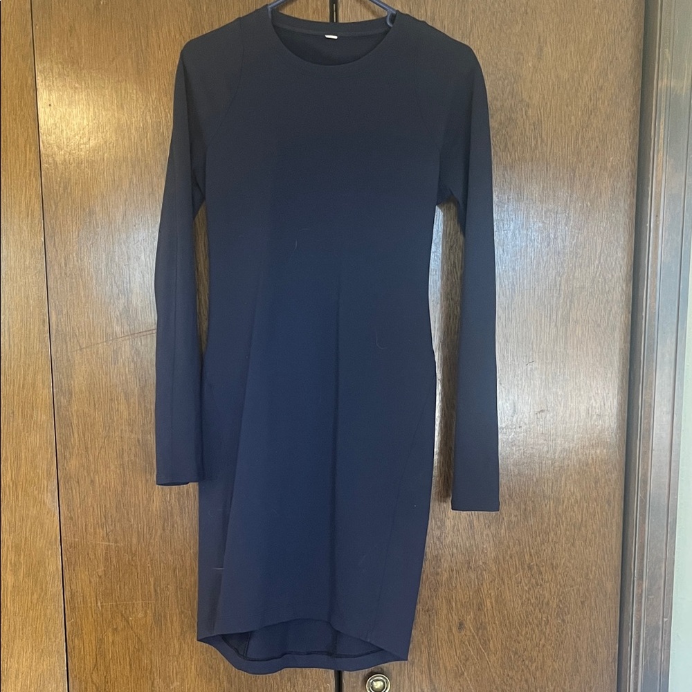 Stretch Navy Blue Long Sleeve Dress